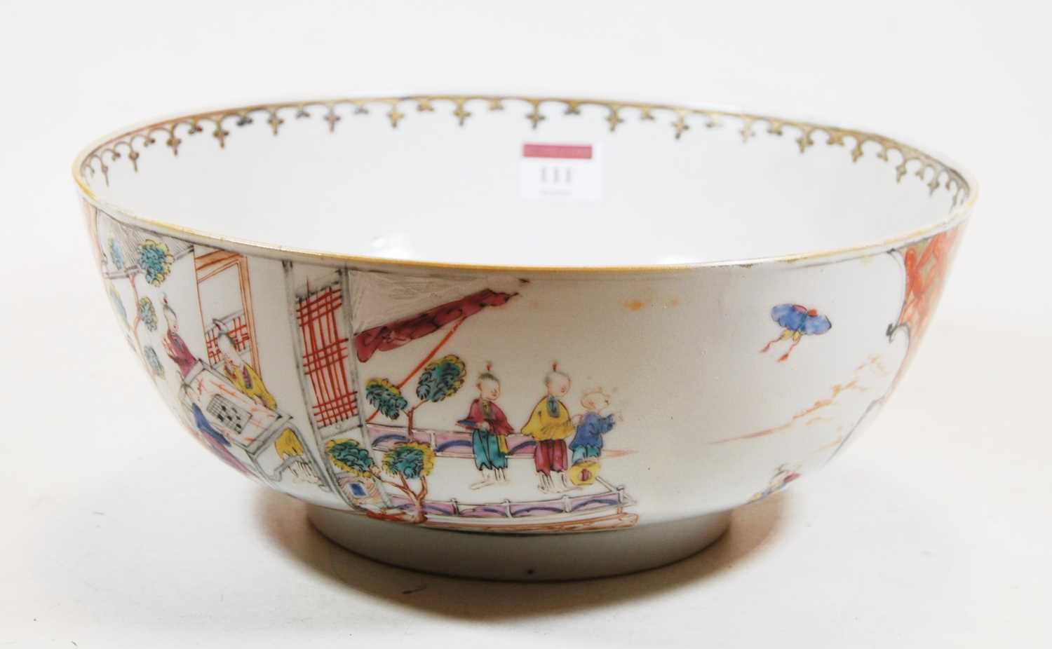 Lot 111 - A Chinese export porcelain bowl, decorated...