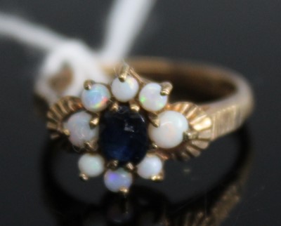 Lot 350 - A ladies 9ct gold sapphire and opal set...