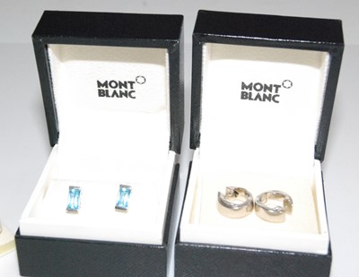 Lot 2560 - A cased pair of Mont Blanc silver and blue...