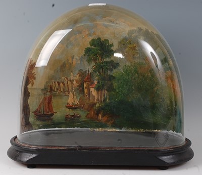 Lot 311 - * A Victorian glass dome on an ebonised plinth,...