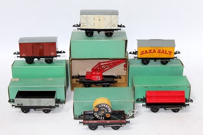 Lot 201 - Seven Hornby no. 50 wagons, 1957 onwards, all...