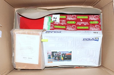 Lot 327 - Two large boxes containing G scale buildings:-...