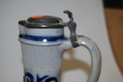 Lot 1 - A German Westerwald stoneware jug, with pewter...