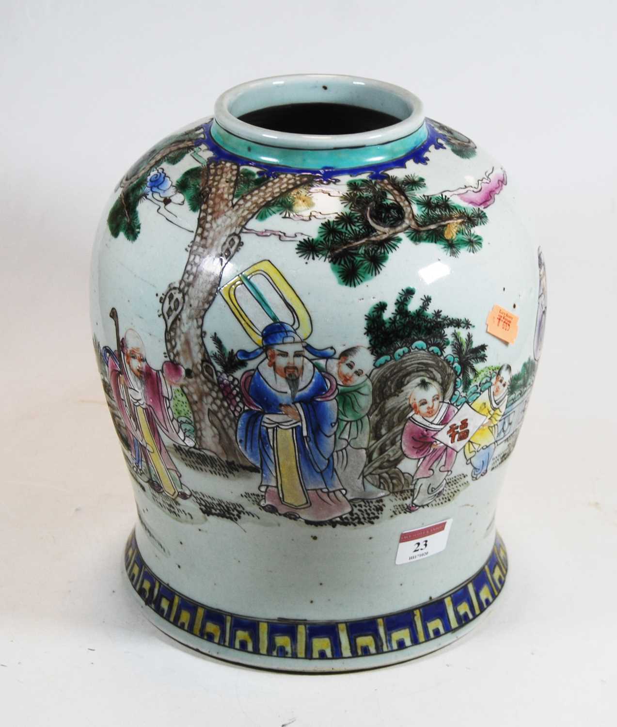 Lot 23 - A Chinese export Famille Verte jar of baluster...