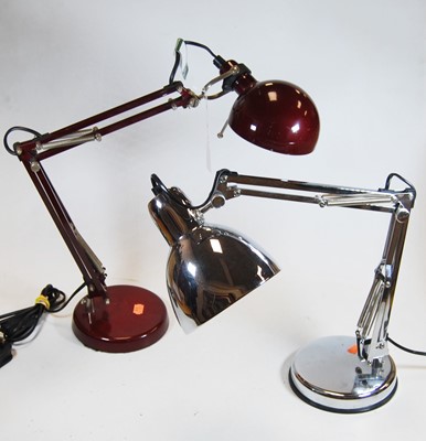 Lot 26 - A modern red painted angle poise desk lamp,...