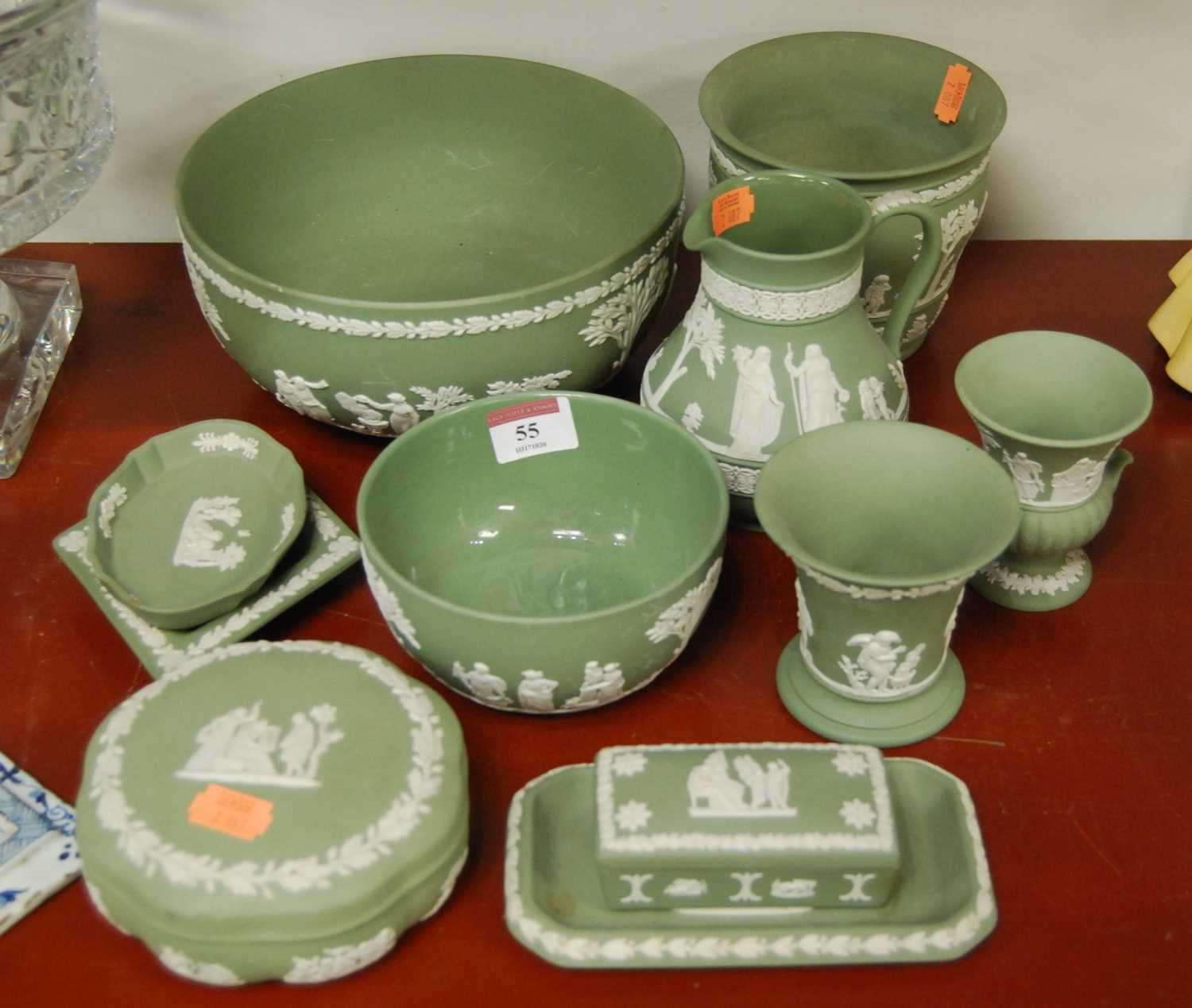 Lot 55 - A collection of Wedgwood green jasper ware to...