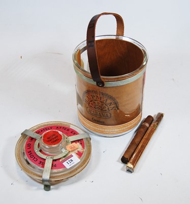Lot 128 - A brass cigar jar, inscribed H Upmann, Habana,...