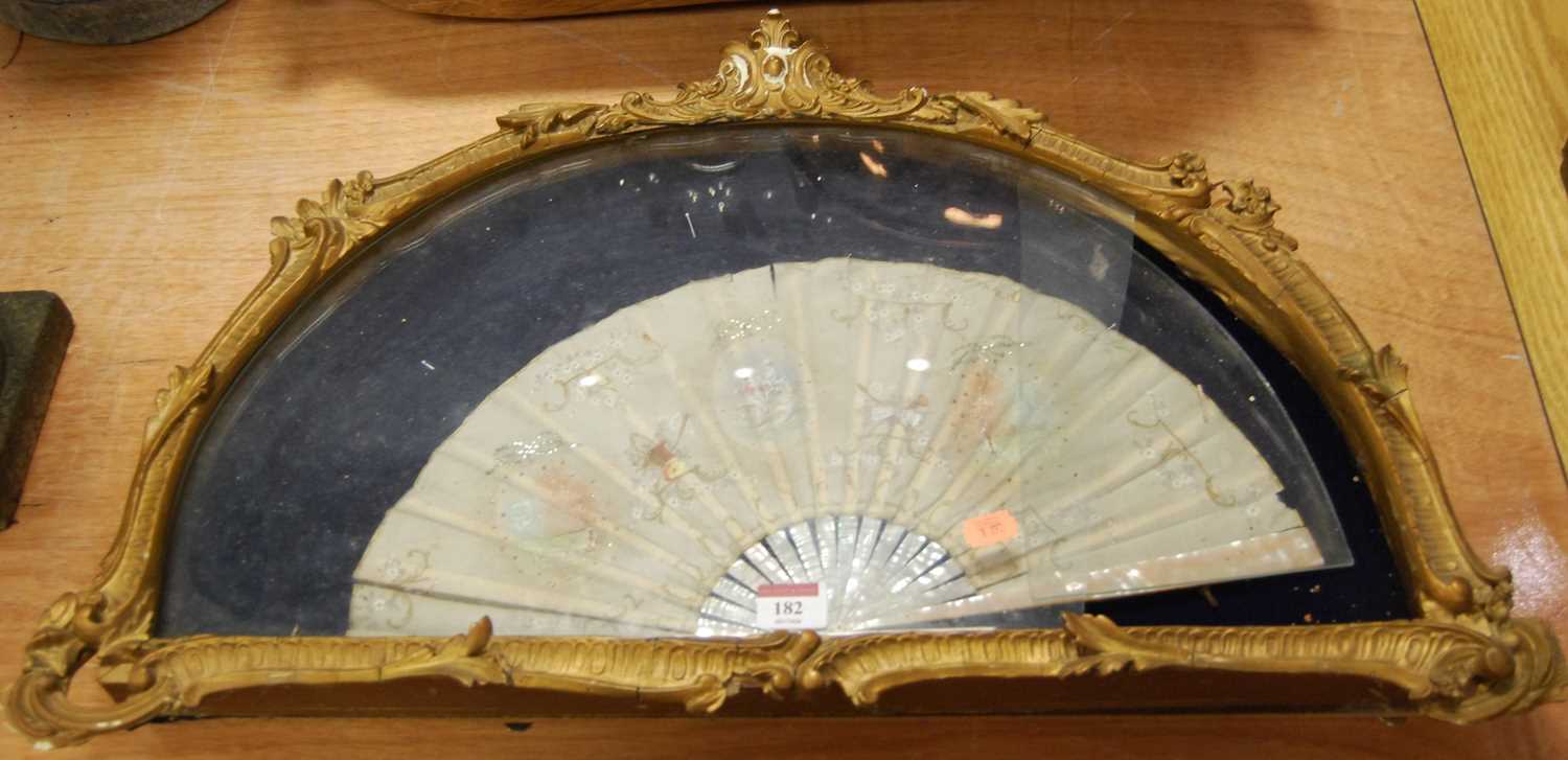 Lot 182 - A 19th century silk and mother of pearl fan,...