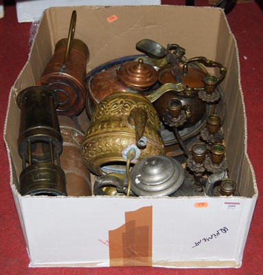 Lot 209 - A box of miscellaneous metal ware to include...