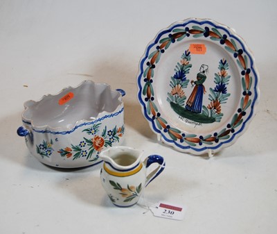 Lot 230 - A Quimper Faience cream jug typically...
