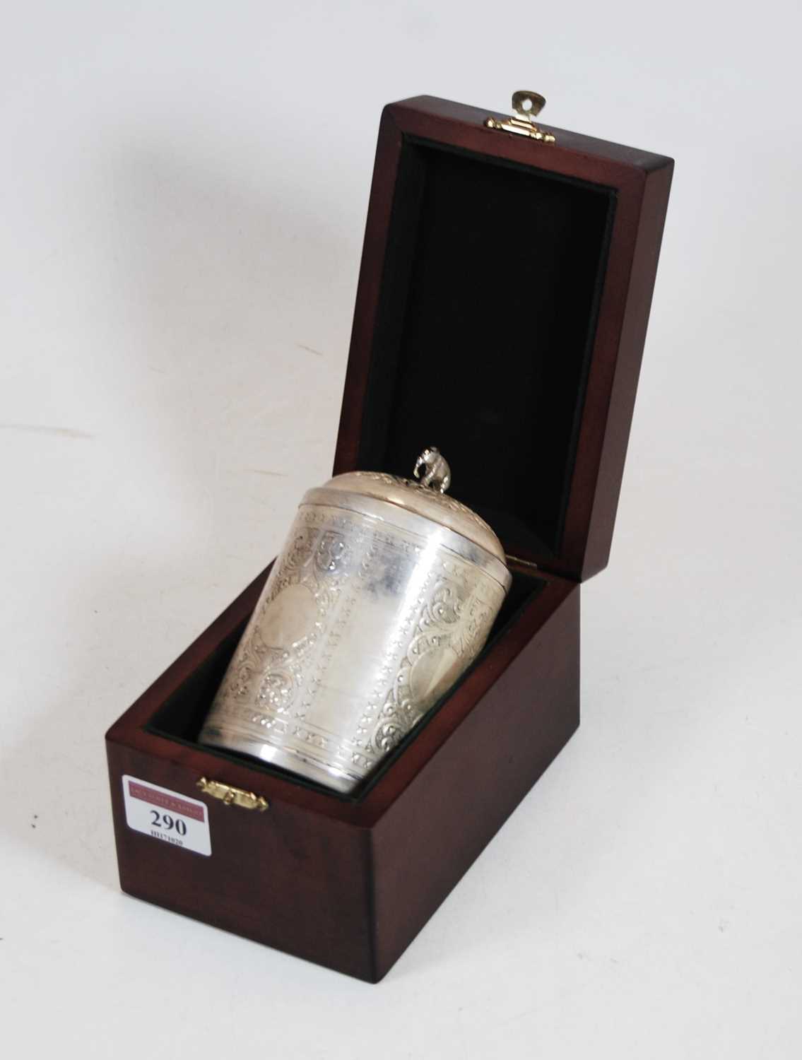 Lot 290 - A modern white metal tea canister, having...