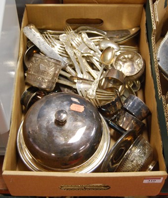 Lot 310 - A box of miscellaneous silver plated wares to...