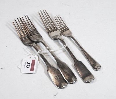 Lot 333 - A set of three 19th century silver table forks...