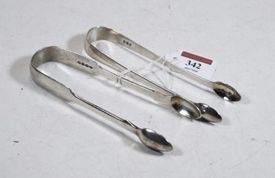Lot 342 - Two pairs of 19th century silver sugar tongs,...