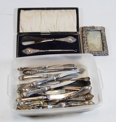 Lot 356 - A box of miscellaneous silver and silver plate...