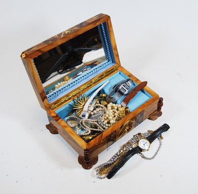 Lot 366 - A walnut jewellery box and contents to include...