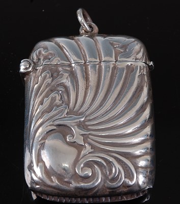Lot 2104 - A silver vesta, of hinged rectangular form,...