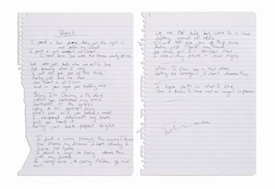 Lot 100 - Ed Sheeran Handwritten and Signed Lyrics for...