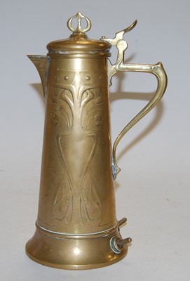 Lot 1 - An Art Nouveau brass hot water pot, having...