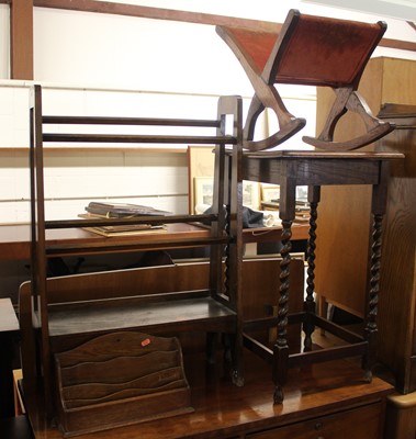 Lot 1223 - An Edwardian oak towel rail, 62cm, together...
