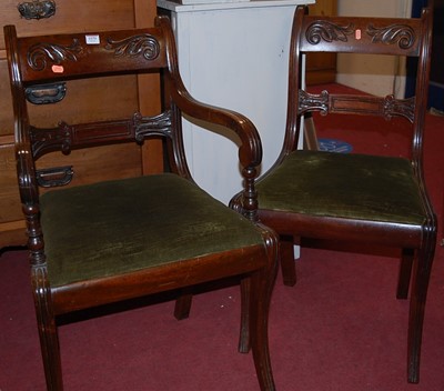 Lot 1379 - A set of six Regency carved mahogany bar back...