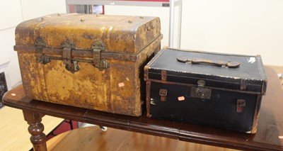 Lot 1298 - A stained tin trunk, w.61cm; together with a...