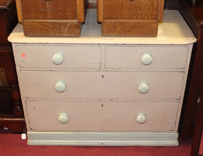Lot 1435 - A Victorian cream painted pine chest of...