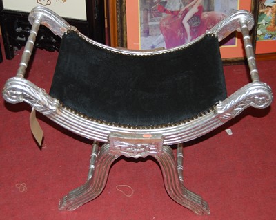 Lot 1414 - A silver painted X-framed stool
