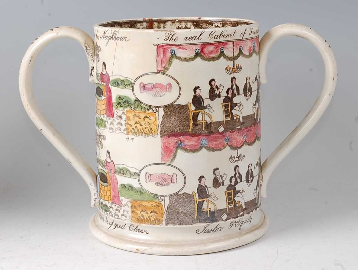 Lot 18 - A 19th century Staffordshire loving cup,...