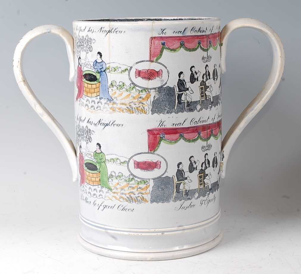 Lot 15 - A 19th century Staffordshire loving cup,...