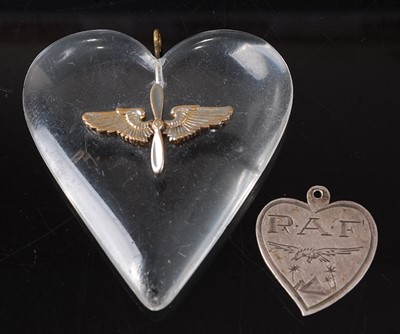 Lot 77 - A WW II R.A.F. sweetheart heart shaped pendant,...