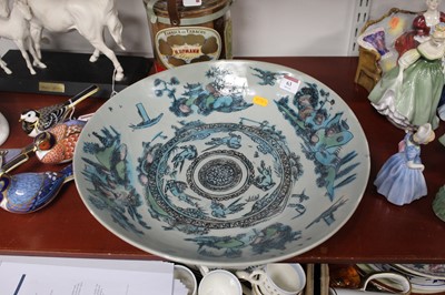 Lot 93 - A large Chinese stoneware shallow bowl, enamel...