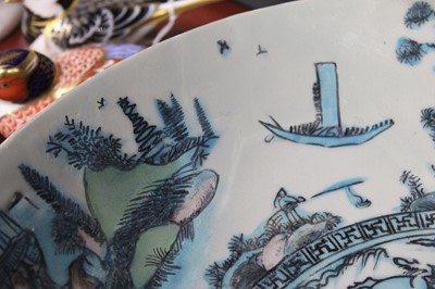 Lot 63 - A large Chinese stoneware shallow bowl, enamel...