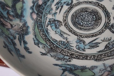 Lot 93 - A large Chinese stoneware shallow bowl, enamel...