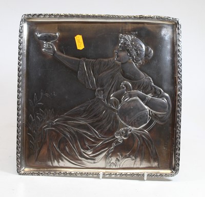 Lot 5 - A WMF pewter square dish, relief decorated...