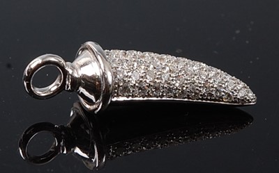 Lot 2271 - An 18ct white gold diamond horn pendant by...