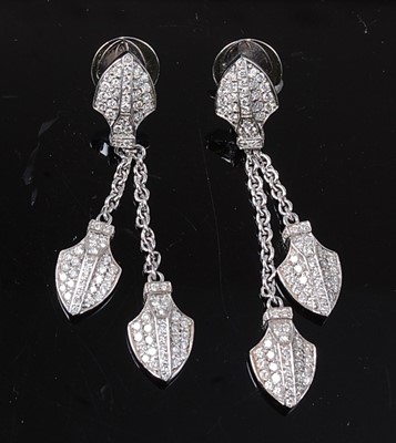 Lot 2273 - A pair of 18ct white gold diamond quiver...