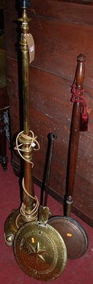 Lot 1359 - A brass standard lamp, together with a brass...