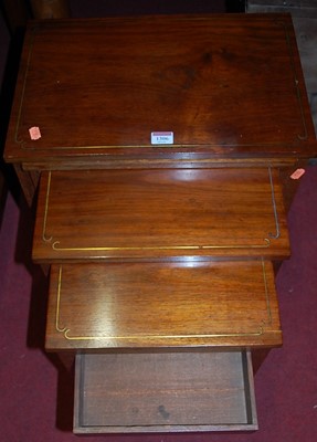 Lot 1306 - A 20th century mahogany and brass inlaid nest...