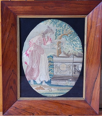 Lot 2330 - A Victorian silkwork panel depicting a maiden...