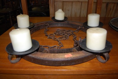 Lot 1288 - A hardwood and wrought iron bound hanging five...