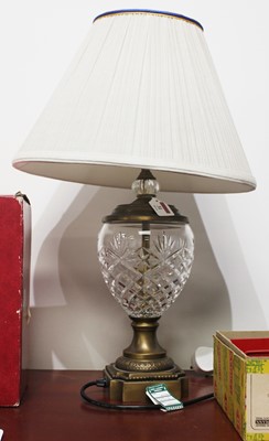 Lot 31 - A pressed glass and brass mounted table lamp,...