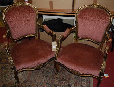Lot 1343 - A pair of Louis XV style gilt framed and pink...