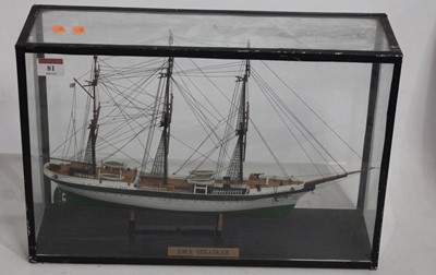 Lot 81 - A scratch built model of a three masted ship...