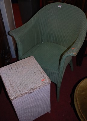 Lot 1392 - A Lloyd Loom green painted wicker tub...
