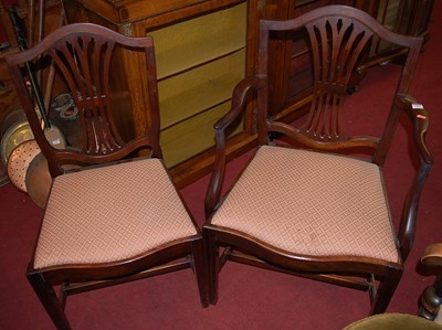 Lot 1394 - A set of six mahogany Hepplewhite style dining...