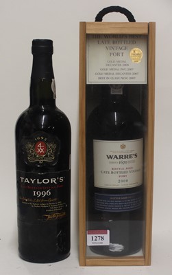 Lot 1278 - Taylor's LBV Port, 1996, one bottle; and Warre'...