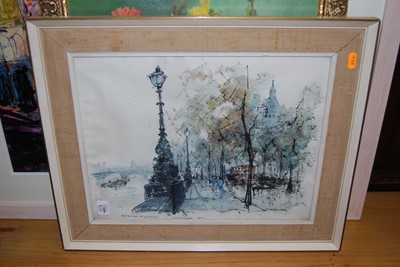 Lot 1034 - Leslie Worth (1923-2009) - Coastal scene,...