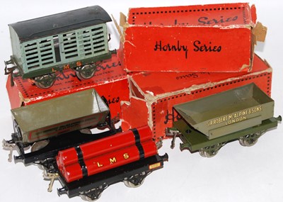 Lot 287 - 4 Hornby No. 1 wagons, McAlpine rotary tipper,...