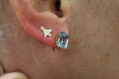 Lot 2234 - A pair of yellow metal aquamarine earrings,...